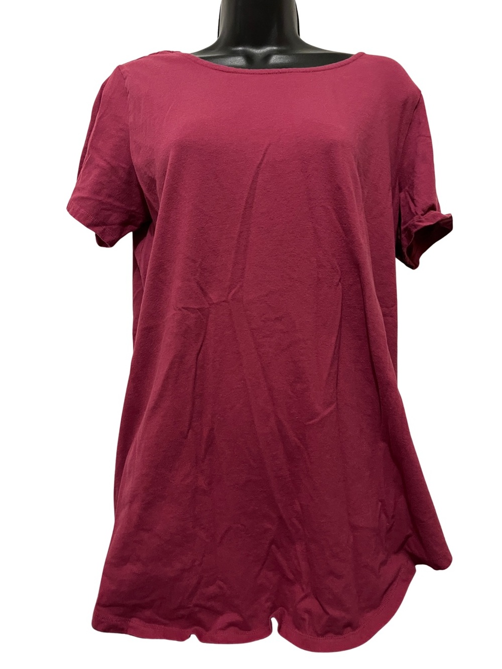 Roaman's Short Sleeve Scoop Neck Tee in Raspberry